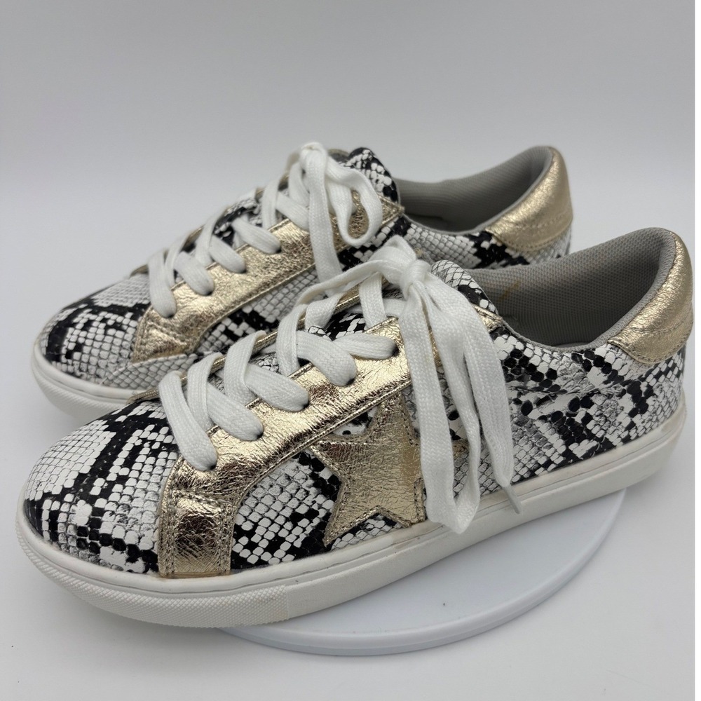 GOLDEN STAR SNEAKER Shoe Snakeskin White Womens Metallic Laces Low Comfort 6.5